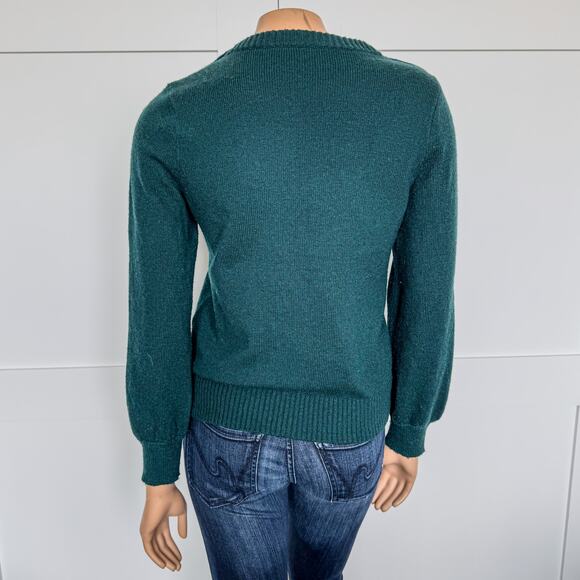J. Crew, Teal/Green Crewneck Sweater w/ Jeweled Buttoned Shoulders-Women’s Small - Picture 4 of 9